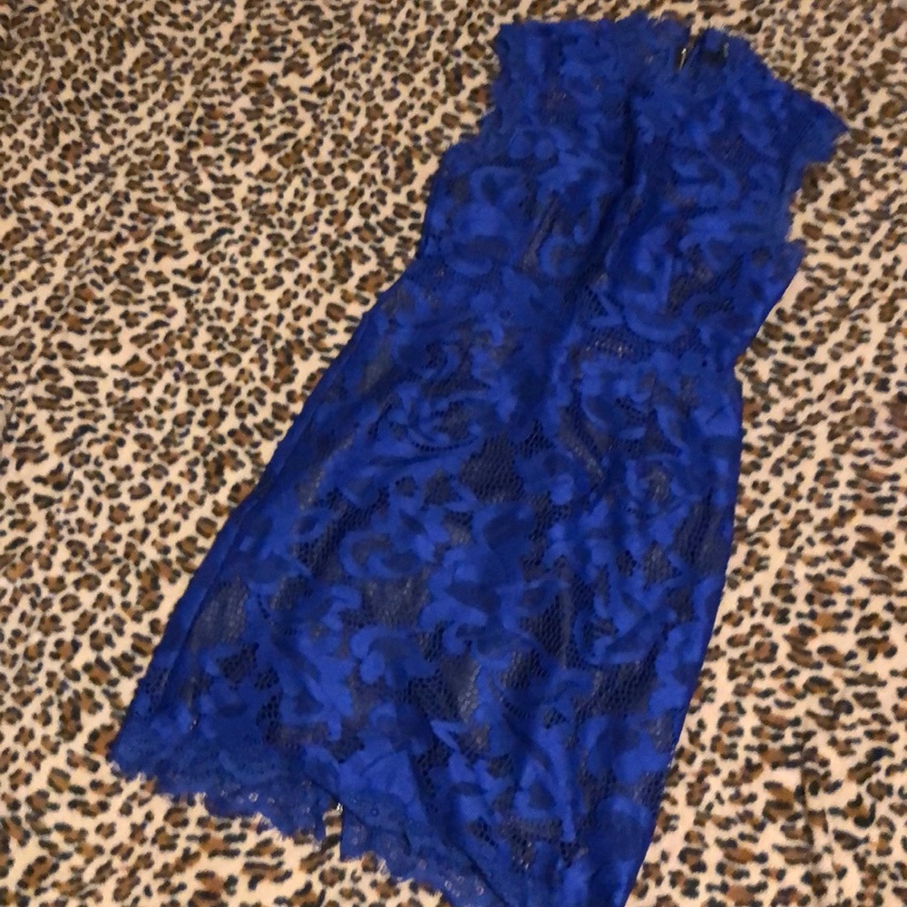 Cobalt & leather black dress